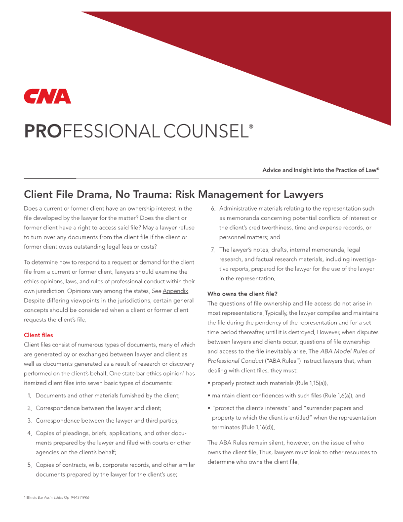 Client File Drama, No Trauma: Risk Management for Lawyers